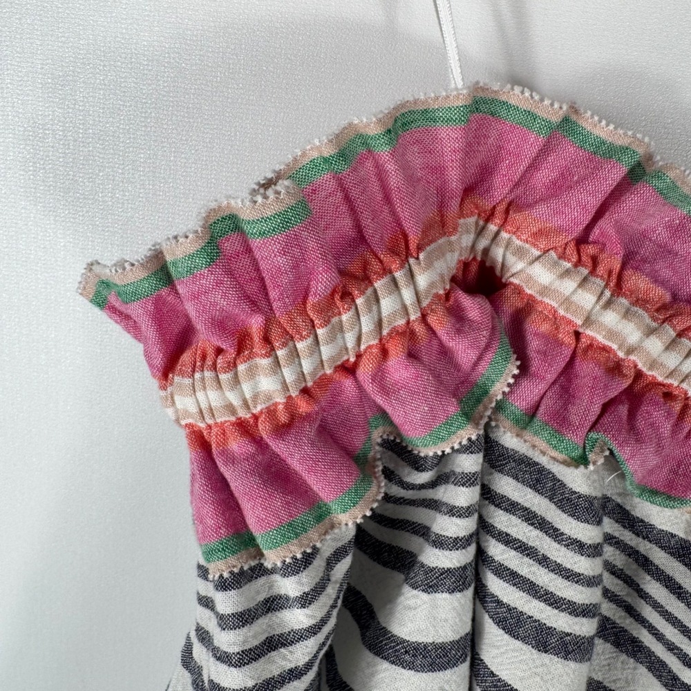 Trina Turk Off Shoulder Striped Linen Blouse Womens XLPineapple Top Grey Pink - Picture 5 of 8